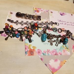 Chico's bundle of charm bracelets crosses jeweled‎ lot